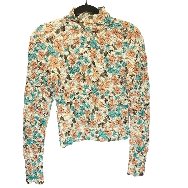 Anthropologie Dolan Printed Pebble-Smocked Turtleneck Top - size Small - Image 2