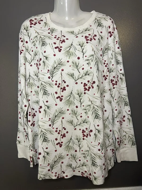 Stars Above Pajama Set Womens XXL White Berry Christmas Thermal Top Pants Lounge - Image 2