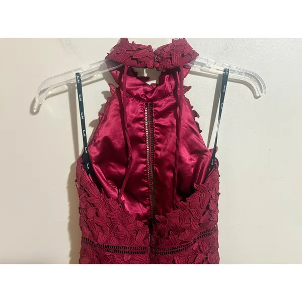 Bardot Gemma Burgundy Lace Halter Midi Dress XS 4 NWT $119 Open Back - Image 11