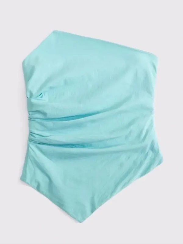 Abercrombie‎ & Fitch Asymmetrical Strapless Top Blue Size XL - Image 4