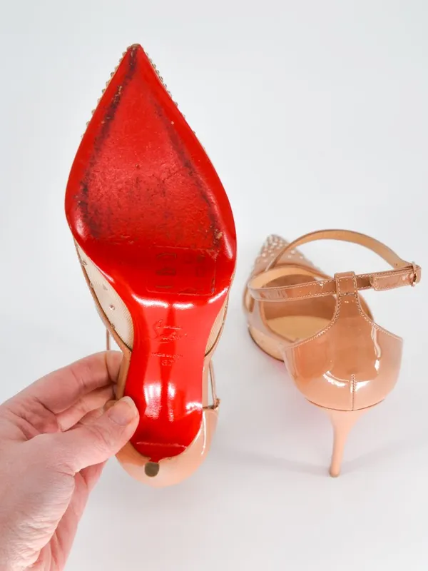 Christian Louboutin Twistissima Strass Nude Mesh Crystal Pumps 37 - Image 10