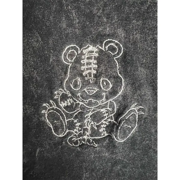 Philcos Unisex L Gray Acid Wash T-Shirt Stitched Bear Graphic Vintage - Image 4