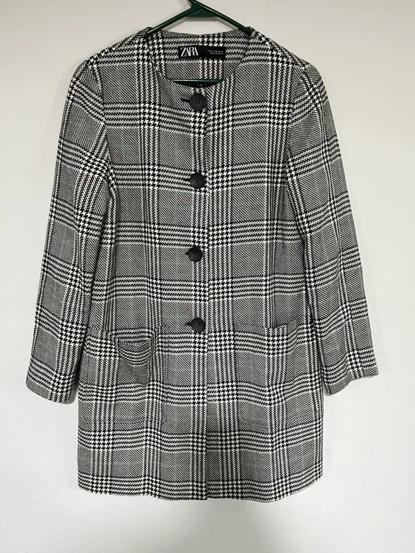 Zara Black & White Plaid Long Coat - Classic Women's Jacket Fall - Image 6