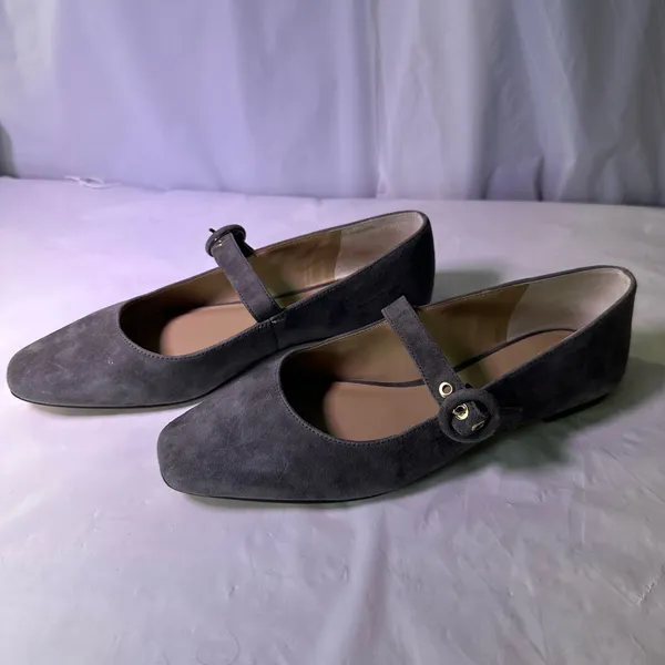 Ann Taylor Factory Gray Suede Flats with Buckle - Image 8