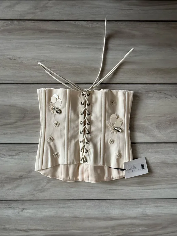 Guizio Embellished Twill Corset Ivory XXS NWT IN PACKAGE - Image 6