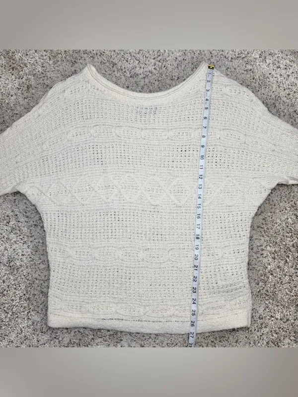 Abercrombie & Fitch Cream Ivory Mixed Open Knit Long Sleeve Sweater Medium M - Image 7