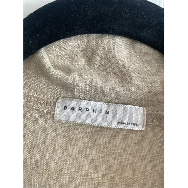 Darphin Ruffle Hem Shirt Dress Womens Size L Tan Linen Blend Button Front Mini - Image 3