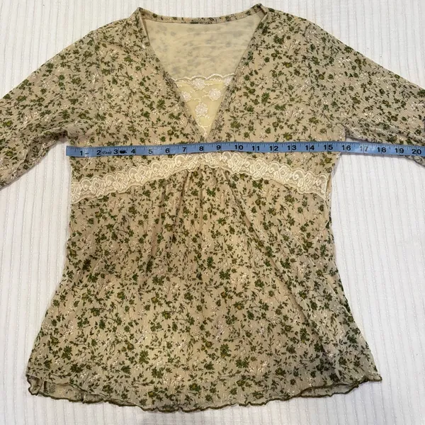 Euro Micromesh Women's Babydoll Dainty Floral Cream Lace Top Lettuce Trim Size M - Image 9