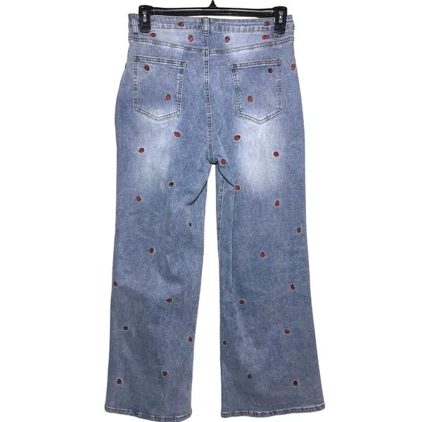NWT EASEL l Strawberry Fields Embroidered Lightwash Wide Leg Jeans - Image 6