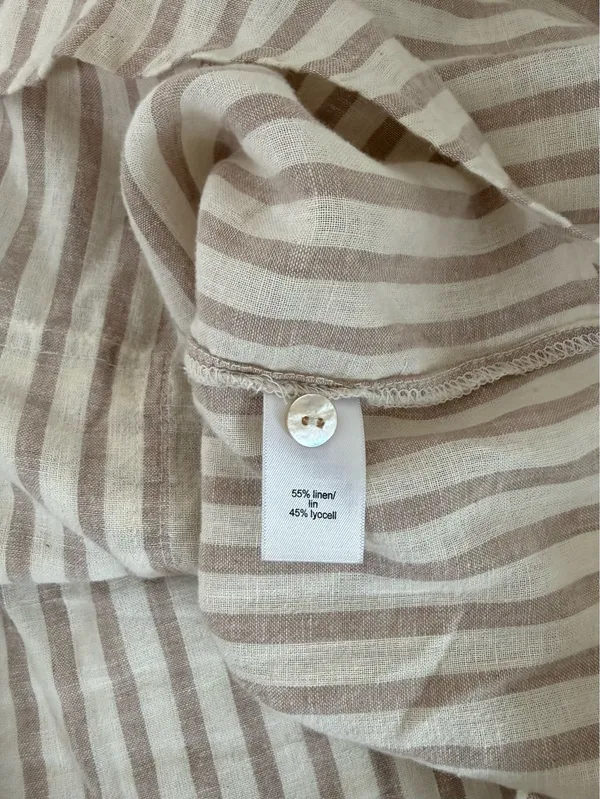 Maurices Cropped Striped Button Down Shirt Cream White Linen - Image 10