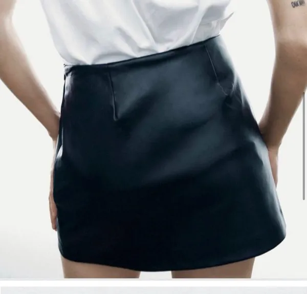 Zara Black Faux Leather Mini Skirt - Image 5