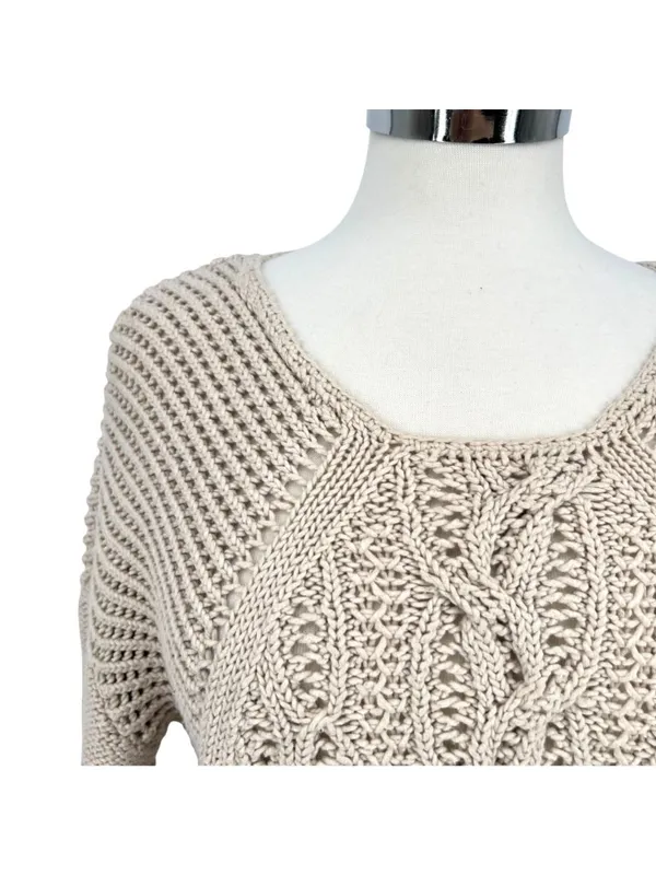 Reiss Beige Open-stitch Cable-knit Sweater Boho Chic Coastal Size Large - Image 3