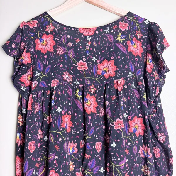 Old Navy Blouse Women Plus XL Black Floral Babydoll Office Cottagecore Whimsical - Image 4