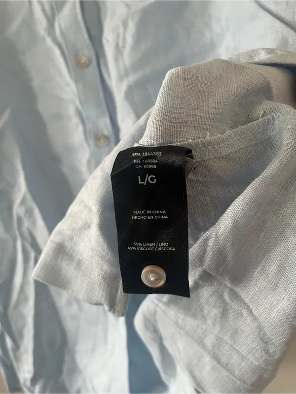 Light Blue Linen Blend Button Up Shirt Mini Dress Large Coastal Beach Resort - Image 5