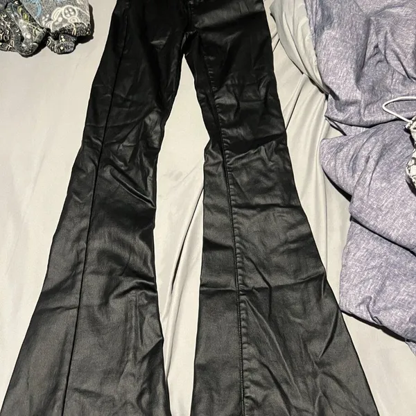 Edikted Luna Faux Leather Flare High Rise Pants Black Size‎ Small - Image 10