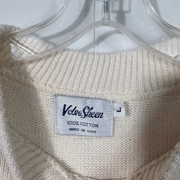 Vintage 80s Velva Sheen Cream Embroidered Coca Cola Knit Pullover Sweater Large - Image 3