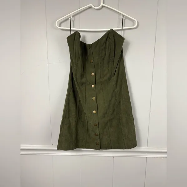 Urban Outfitters Cali Corduroy Strapless Corset Mini Green Dress Size Medium - Image 13
