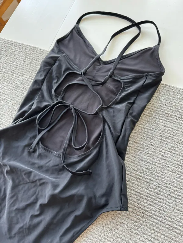 Aerie Viral Black Strappy One-Piece Swimsuit Size Medium Long - Image 6