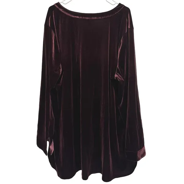 Cato Velvet V-Neck High Low Long Sleeve Burgundy Blouse Plus Size 26/28W - Image 2