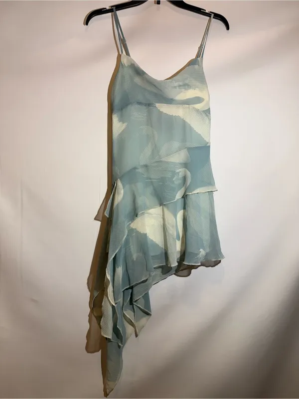Kimchi Blue Angie Light Blue & Cream Chiffon Asymmetrical Mini Slip Dress S - Image 2