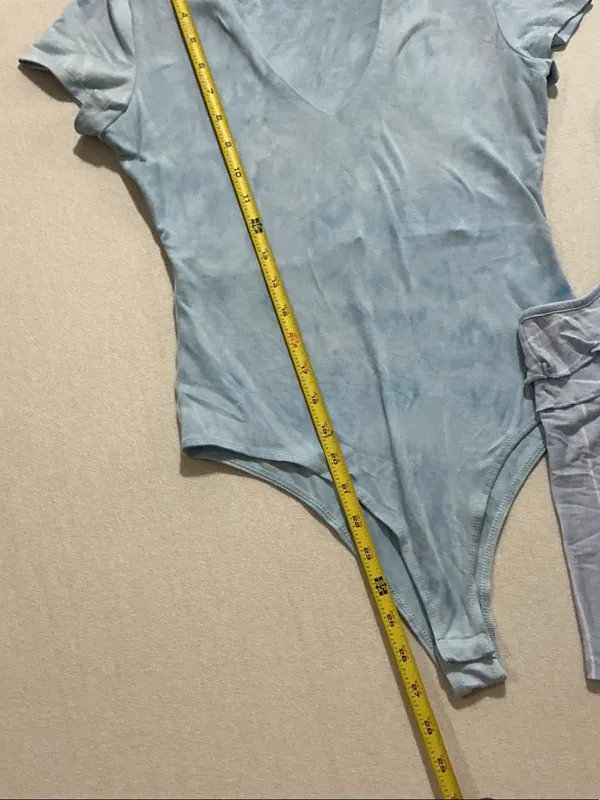 American Eagle Outfitters Light Blue V-Neck Bodysuit & Striped Ruffle Cami - Image 2