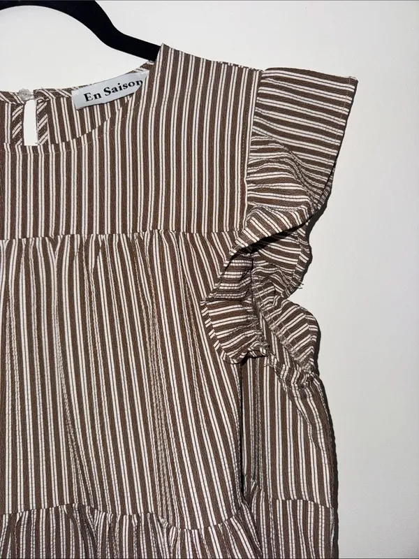 En Saison Women's Brown & White Striped Tiered Ruffle Dress - Image 3