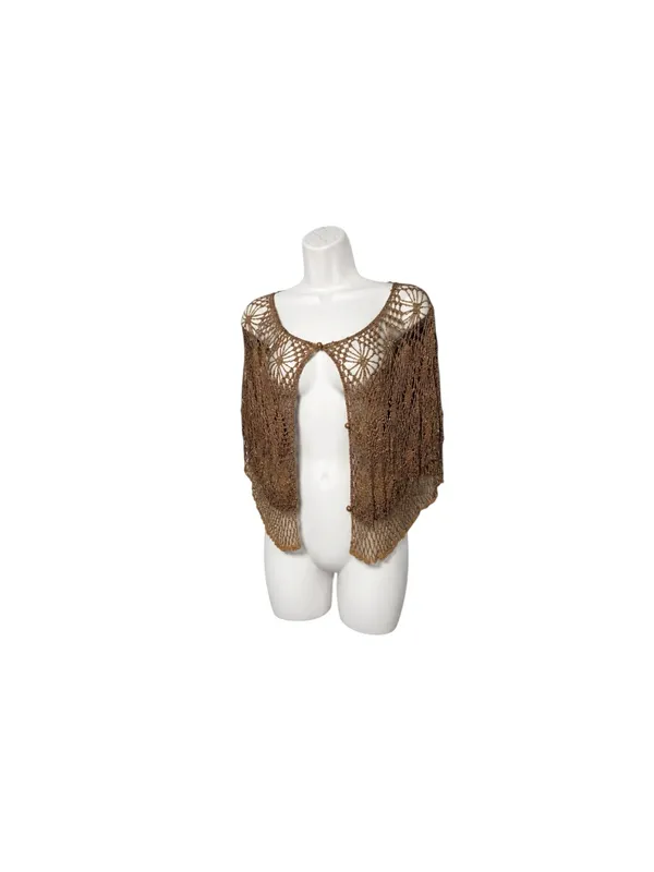 The Bead Metallic Crochet Shrug Capelet Bronze Boho Ren Fest Beaded NWT Y2K - Image 2