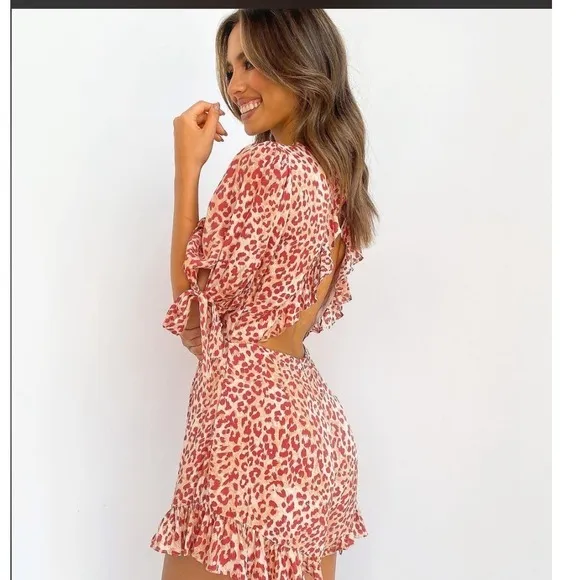 Petal & Pup Pink Quay Leopard Romper Tie Front Cutout Size 6 Boho Fairy Coquette - Image 2