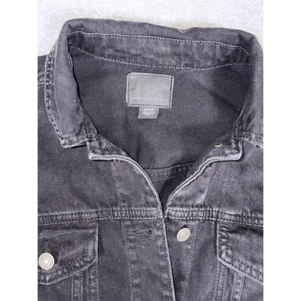 Women's Small American Eagle Black/Grey Denim‎ Jacket 100% Cotton - Image 5