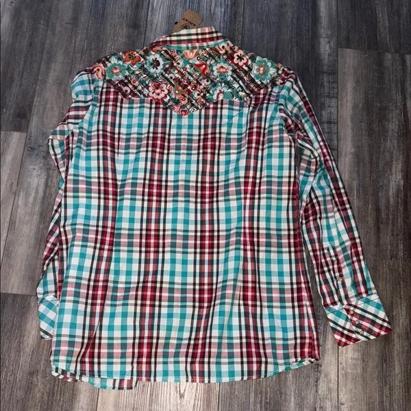 ARIAT Maria Plaid Shirt Embroidered Pearl Snaps Western XL NEW - Image 5
