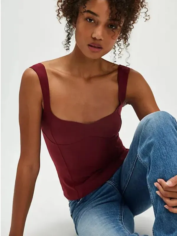 Free People Somewhere Sometime Corset Style Sleeveless Top Deep Red M - Image 3