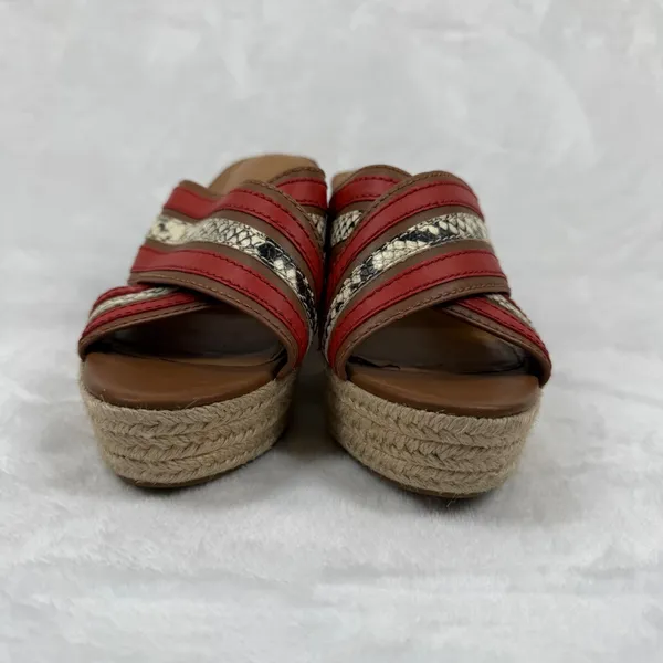 Coach Red Snakeskin‎ Striped Espadrille Wedge Platform Sandals Slides 8.5 READ - Image 3