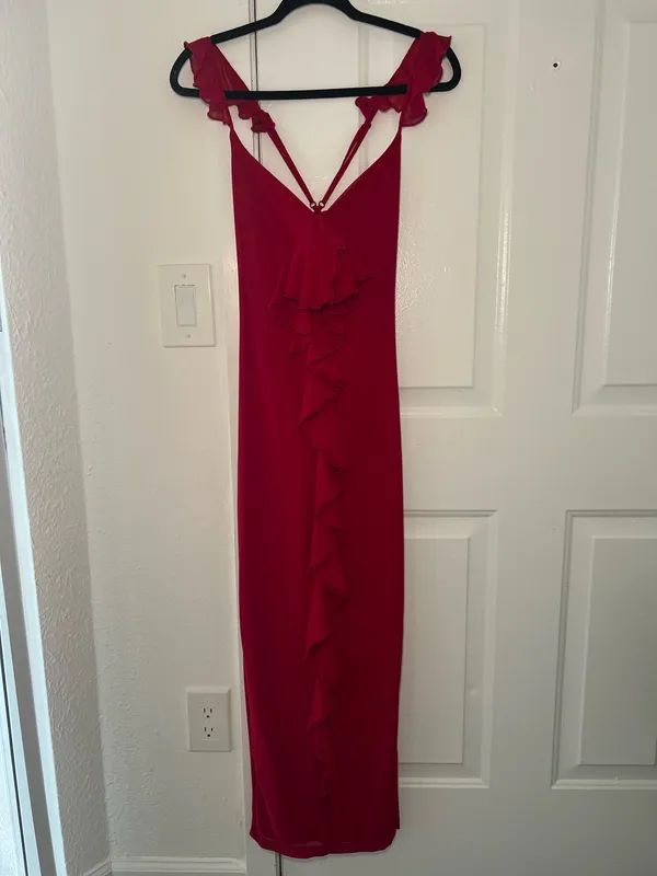 Ruffle Wine Wedding Guest Dress Red - Image 2