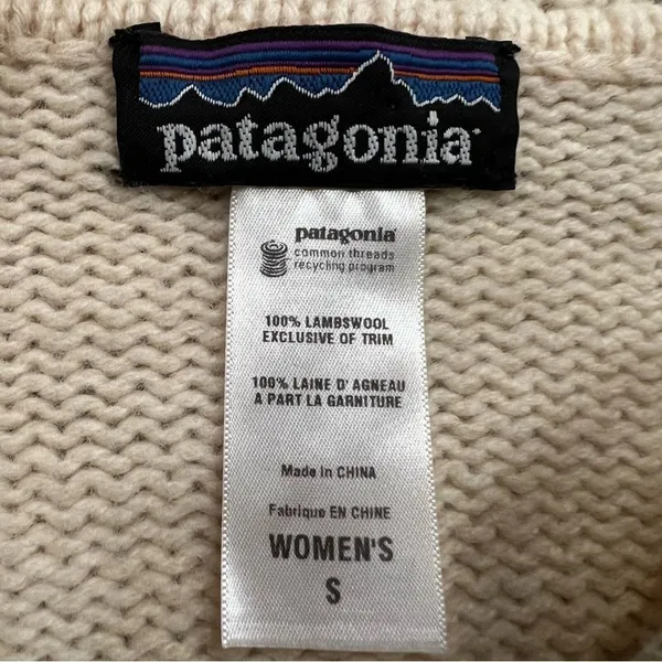 Patagonia 100% Lambswool Full Zip Sweater Jacket Women S Cream Taupe Wool - Image 7