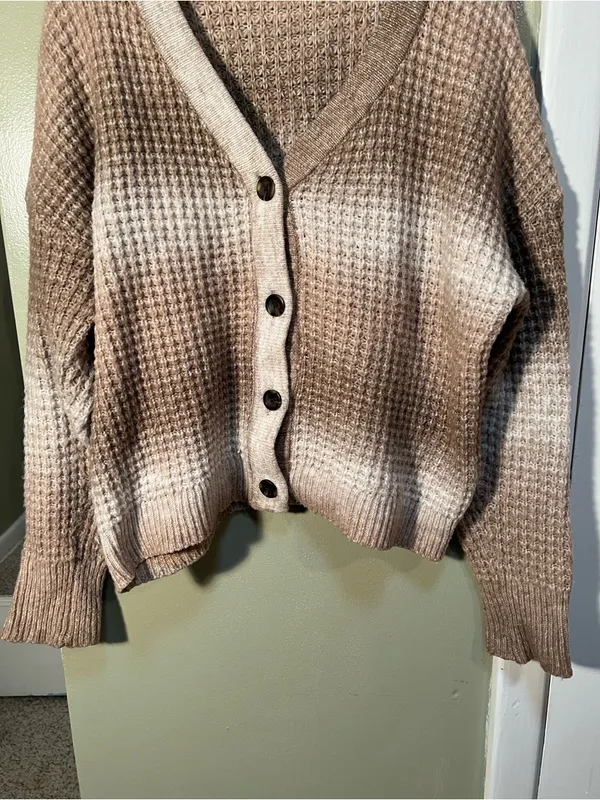 Sonoma Women's Size XL Cozy Yarn Button Front Cardigan Sweater Brown Beige White - Image 4