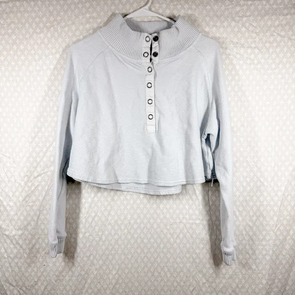 Free People Movement Off‎ White Ribbed So Fly Cropped Henley Top - Image 2