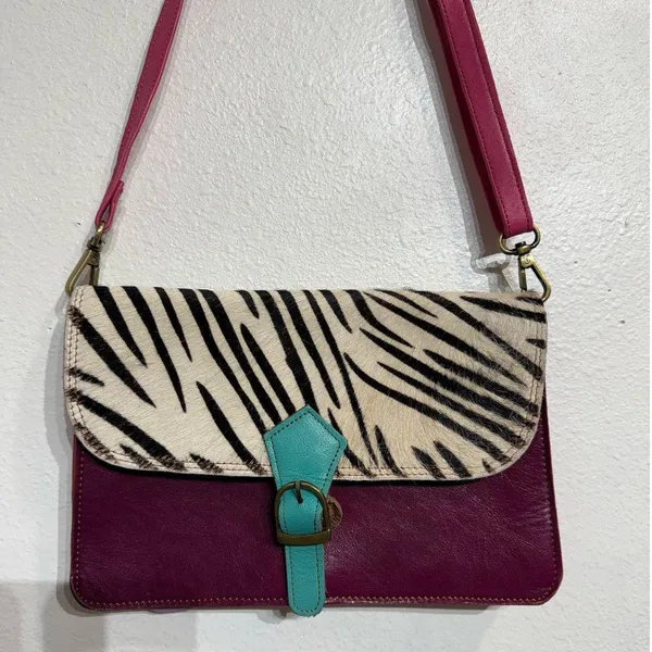 Pink Zebra Leather Crossbody Purse - Image 2