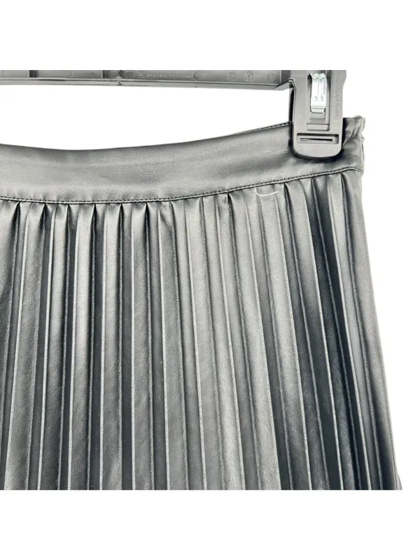 Monteau Black Faux Leather Accordion Pleated Edgy Chic Midi Skirt Size Small - Image 5