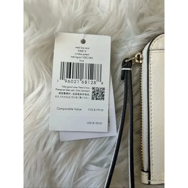 Kate spade Lucy Crinkle Patent Medium L-zip Wristlet white/cream clutch wristlet - Image 8