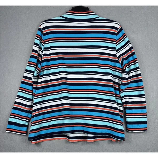 Crown & Ivy Woman’s Top 3X Blue/Orange 1/4 Zip Stripe Casual French Terry - Image 2