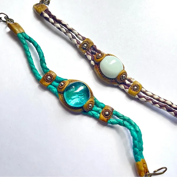 Purple and blue glass woven bracelets set - Image 2