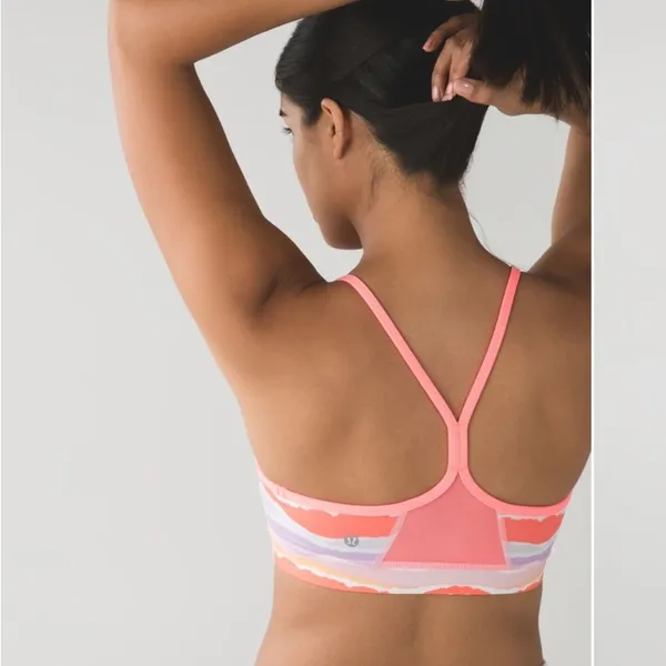 Lululemon Flow Y Bra IV Bleacher Stripe White Iris Flower / Grapefruit - Image 2
