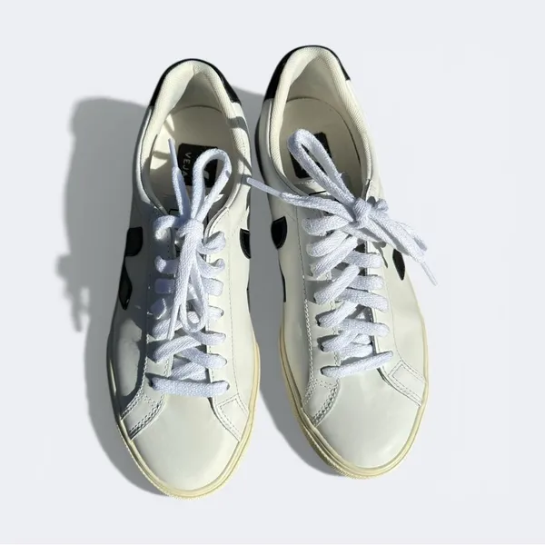 Veja Esplar Leather Sneakers White Black Low Top Lace Up Women’s Size 6 Minimal - Image 4