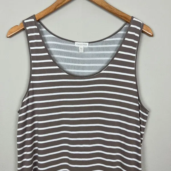 Garnet Hill Midi Dress Womens Large Taupe White Stripe‎ Slits Sleeveless Tank L - Image 2