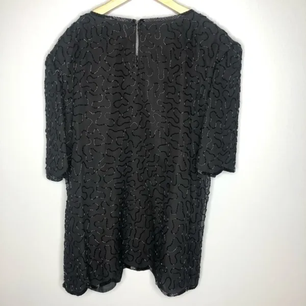 VINTAGE Laurence Kazar 100% silk beaded shirt black embellished art to wear XL - Image 5