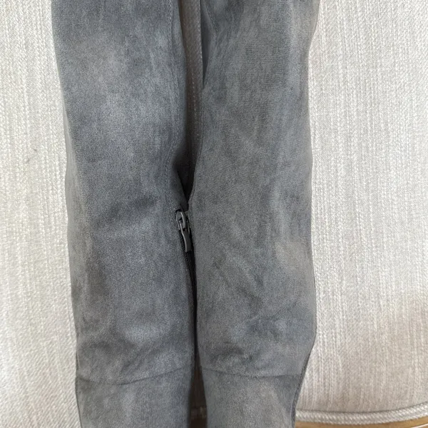 Grey faux Suede Over the Knee Boots Block Heel OTK Charcoal Long Tall Boots 9 - Image 5