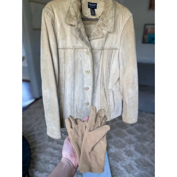 American Eagle Leather Coat‎ Fur Lined Quiet Luxury Old Money Elevated Neutrals - Image 2