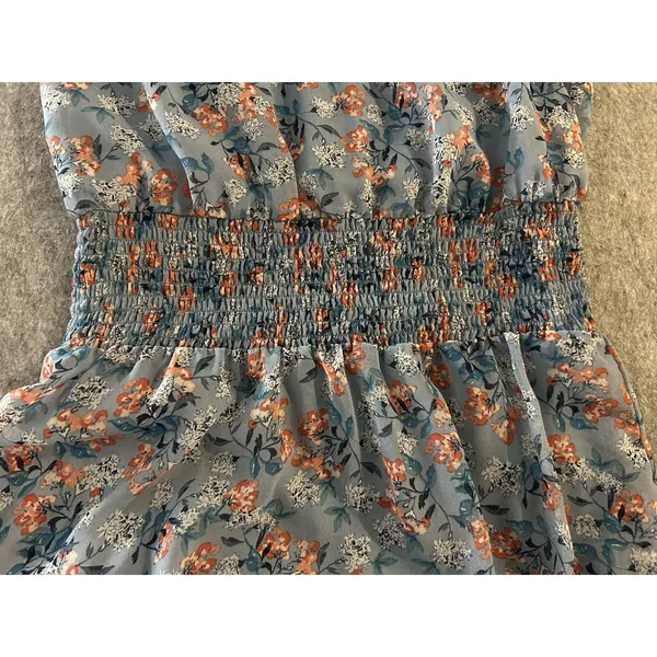 Gypsies & Moondust Flutter Sleeve Dusty Blue Floral Maxi Dress S, Ruffle Hem - Image 14