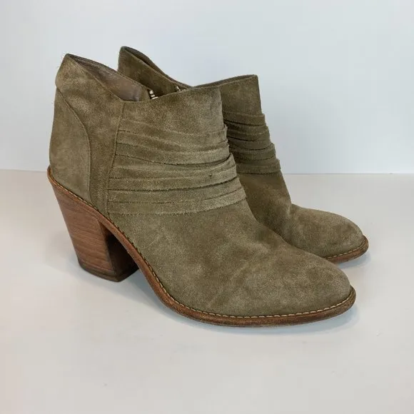 Loeffler Randall Ankle Booties 9 Khaki Green Gray‎ Suede Leather Stacked Heel - Image 16