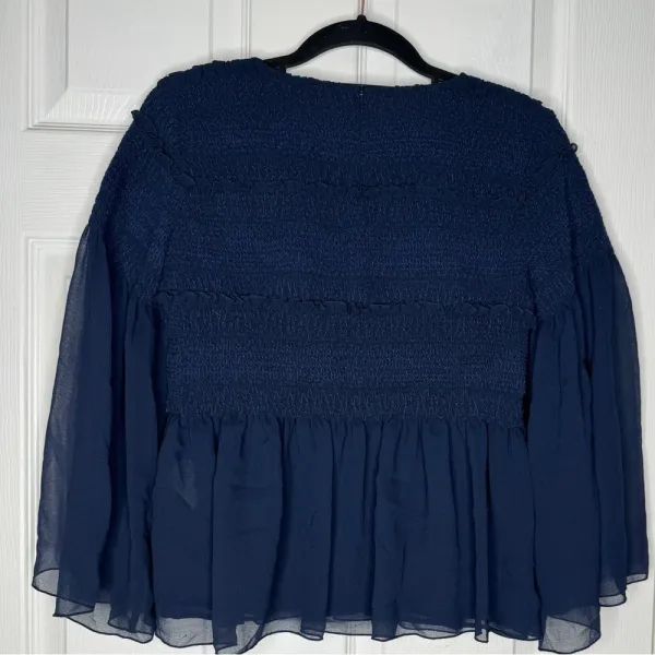 SEE BY CHLOÉ Bateau Neckline Three-Quarter Sleeve Crop‎ Top Size 38 US 8 Navy - Image 3